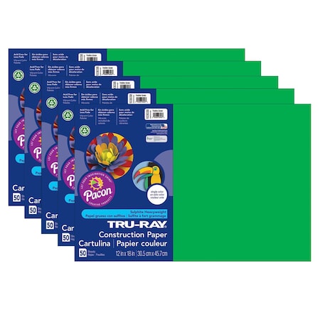 Pacon Tru-Ray Construction Paper, Festive Green, 12x18, PK250 P103038